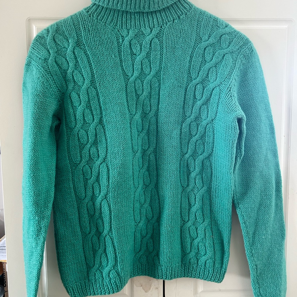 Green Cowl Neck Cable Knit Sweater